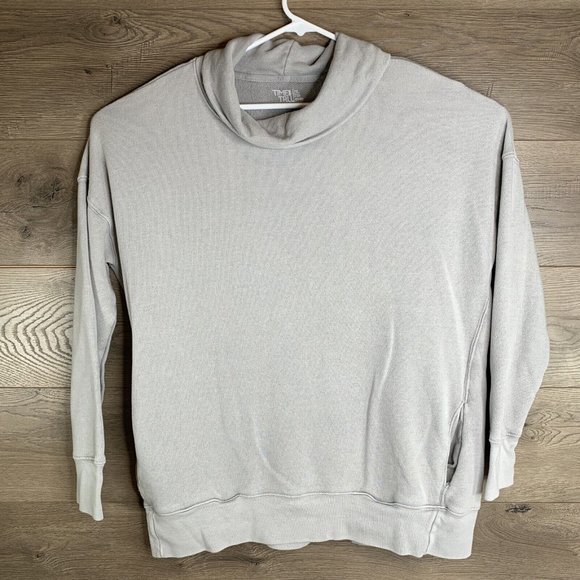 Time And Tru Cowl Neck Sweatshirt Women's XL LS Grey Heather Side Seam Pockets - Picture 2 of 10